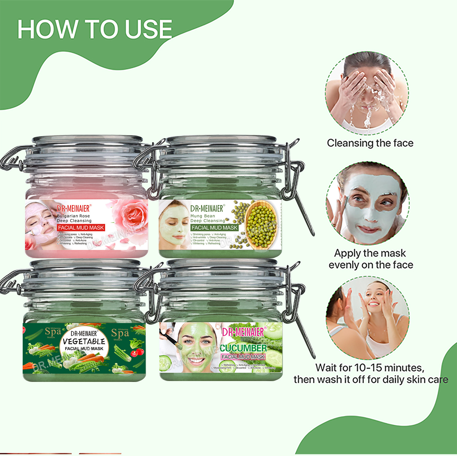 Cross-border natural mud Mask application type facial mask for cleansing, repairing, brightening, hydrating and removing blackheads, export batch full figure