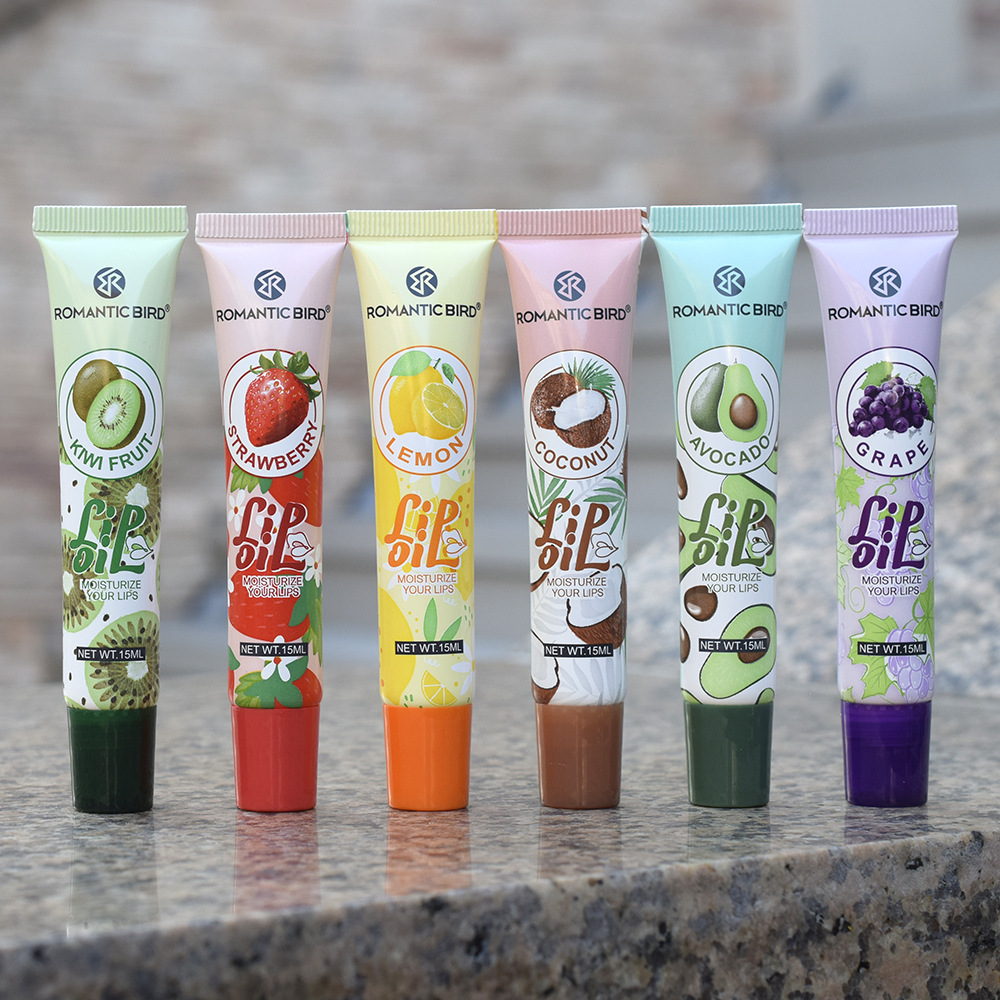 2025 New English Version ROMANTIC BIRD Fruit-Flavored RB315 Transparent Moisturizing Lip Oil lipoil15ML full figure