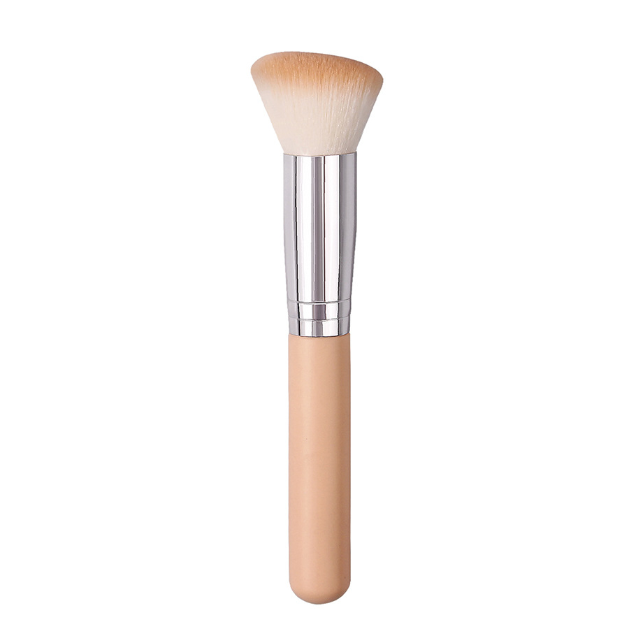 Hot-selling cross-border single blush brush, portable soft bristle wooden handle loose powder setting brush, round slanting contactor brush, factory direct sales Item Picture
