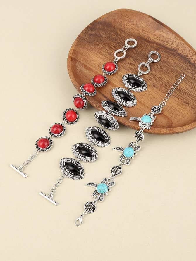 复古波西米亚手工点钻松石女士手链手链