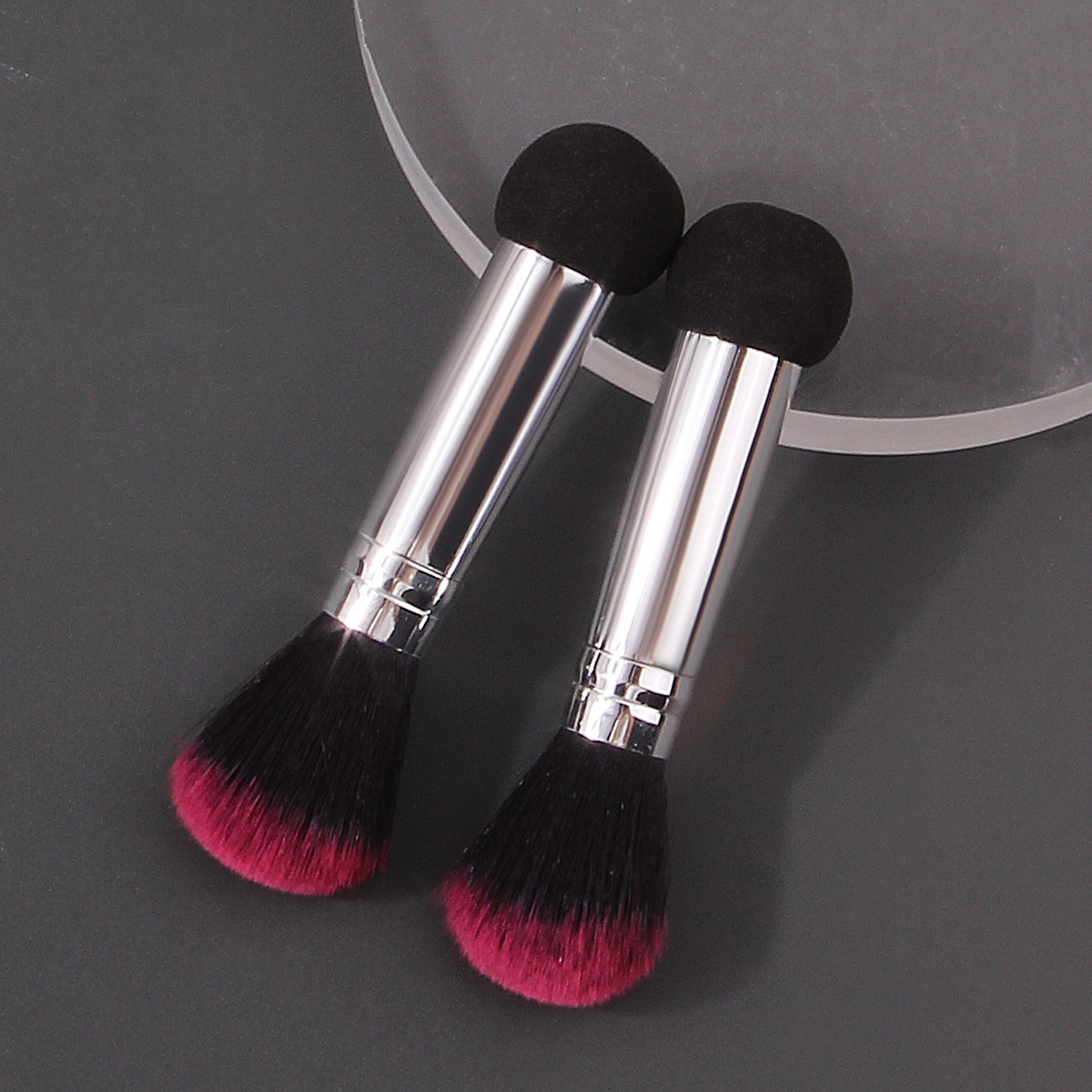 2-piece double-headed makeup brush, soft bristle loose powder blush brush, round-headed sponge concealer and blending brush, portable beauty tool Specification drawing
