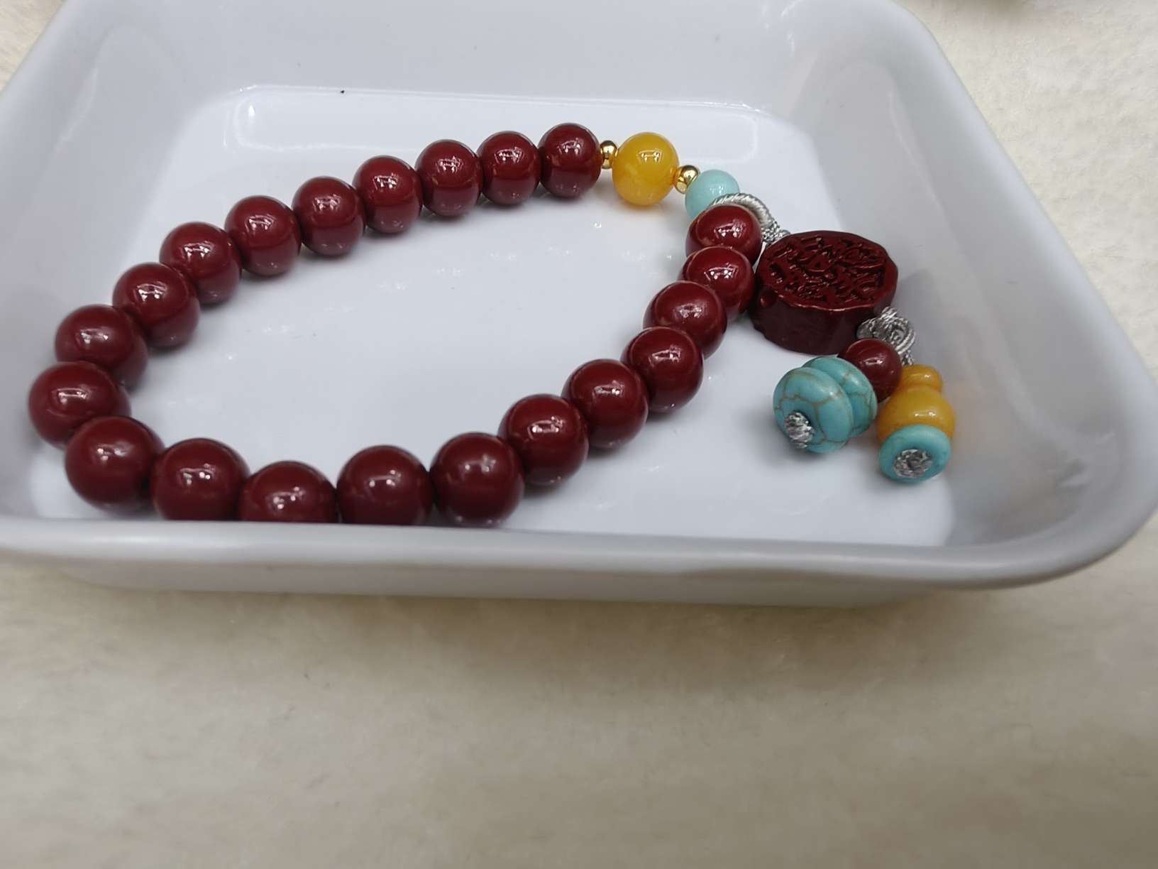New Chinese-style cinnabar bracelet, round pendant, retro and simple, purple gold sand bracelet, niche accessory for women details Picture