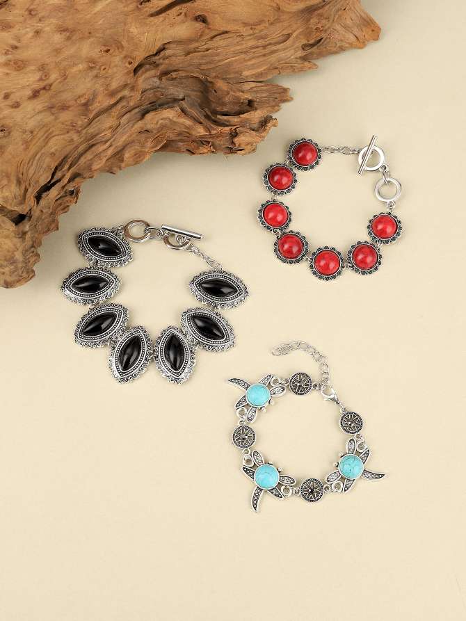 复古波西米亚手工点钻松石女士手链手链白底实物图