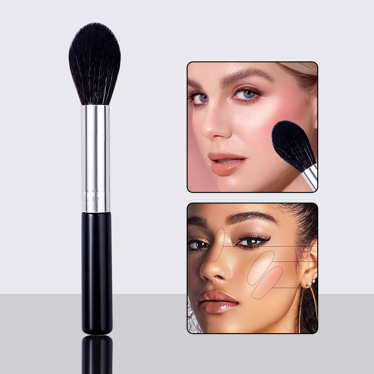 A beginner's makeup tool: Single Flame blush brush, soft and fluffy highlighter brush, mini Travel, and portable makeup brush full figure