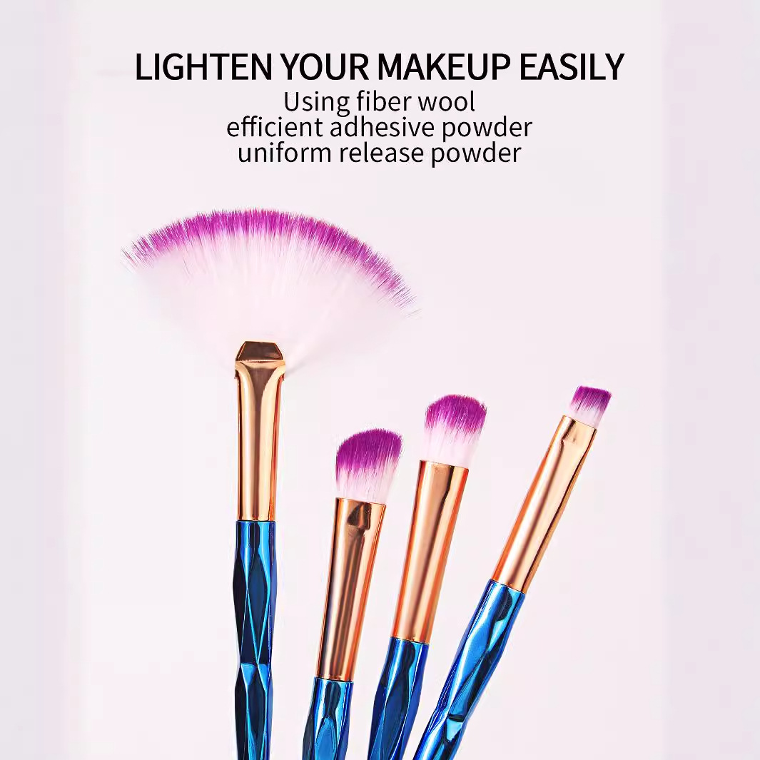 Beginner portable 4 eye makeup brushes, electroplated colorful fan-shaped makeup brushes, eyeshadow brushes, concealer brushes, and detail brushes details Picture