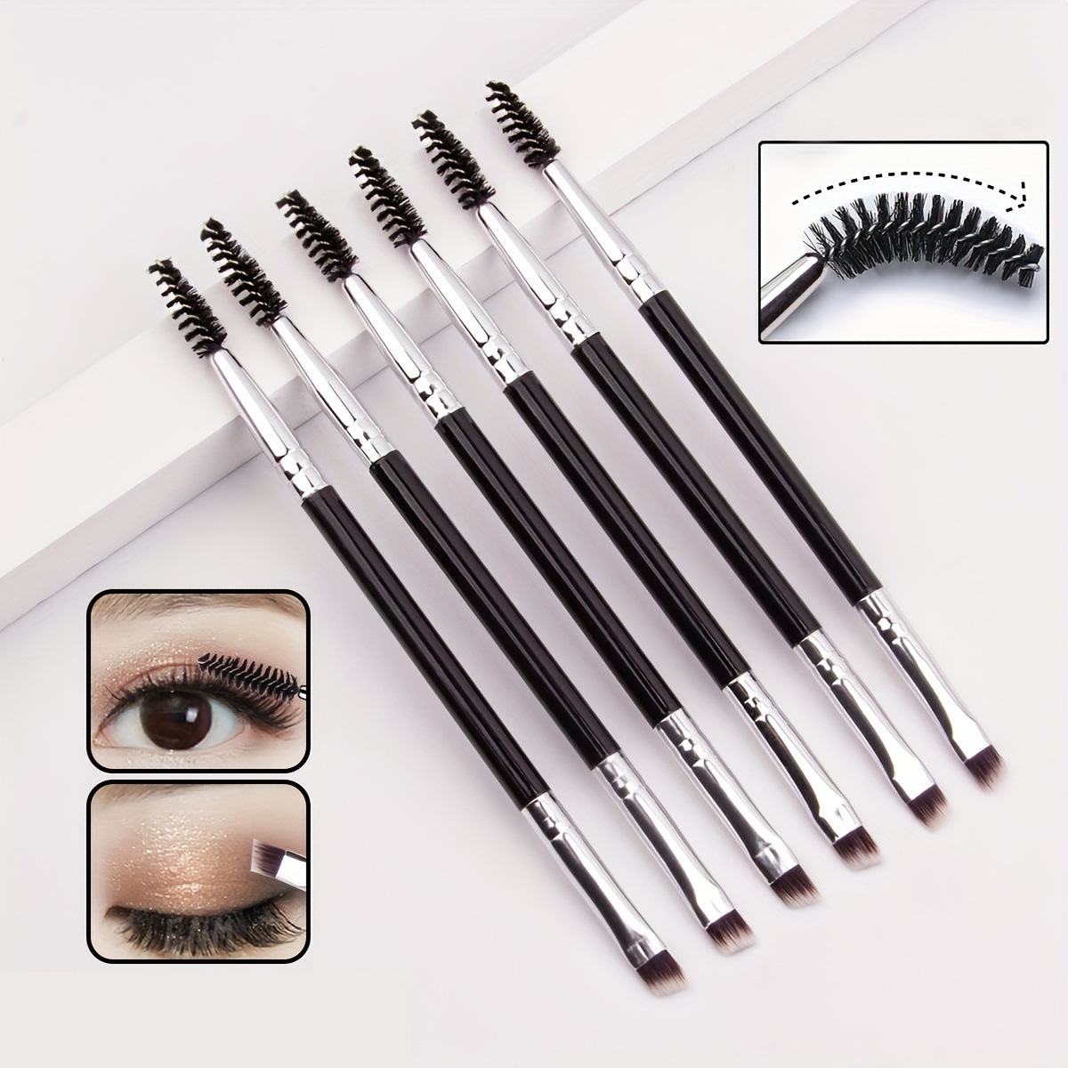 Double-head spiral bevel makeup brush, eyebrow brush, eyelash brush, eye brush, portable brush, portable beauty tool set full figure