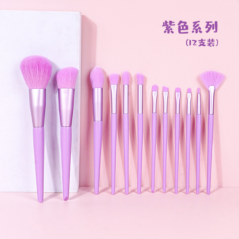 12-piece makeup brush set: Complete eyeshadow brush, detail blending brush, blush brush, facial highlight brush, and beauty tools Specification drawing