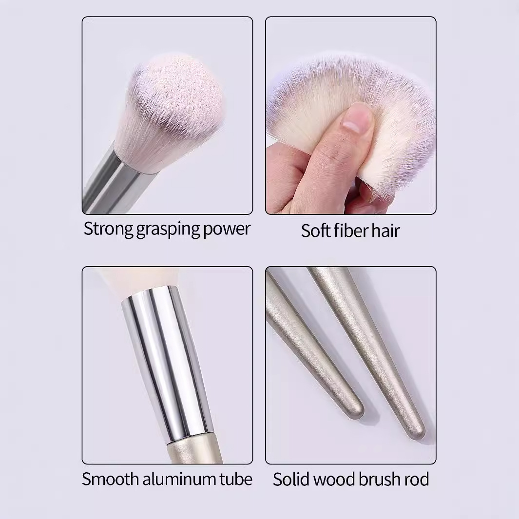High-end makeup tools, loose brush, champagne-colored wooden handle beauty brush, beginner makeup blush, setting brush, honey brush details Picture