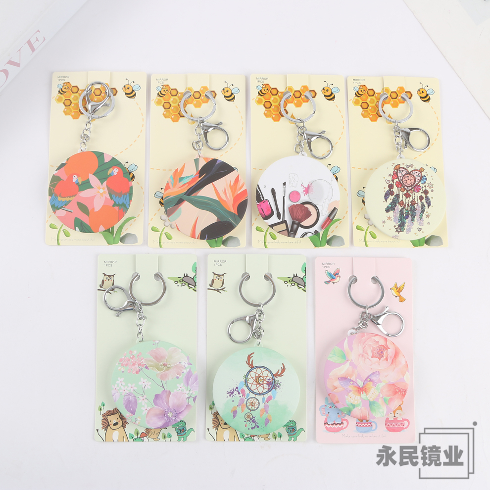 永民镜业501工厂直销多种图案便携小镜子钥匙扣镜化妆镜翻盖折叠镜镜双面镜圆形多功能镜子桌面镜防碎镜子折叠多面镜细节图