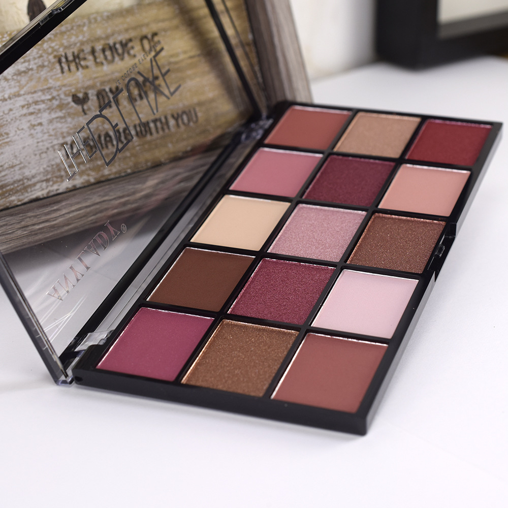 8356-1 Rose Purple EYESHADOW Palette with fifteen colors [ANYLADY] Pearl Matte Makeup Palette Eyeshadow full figure