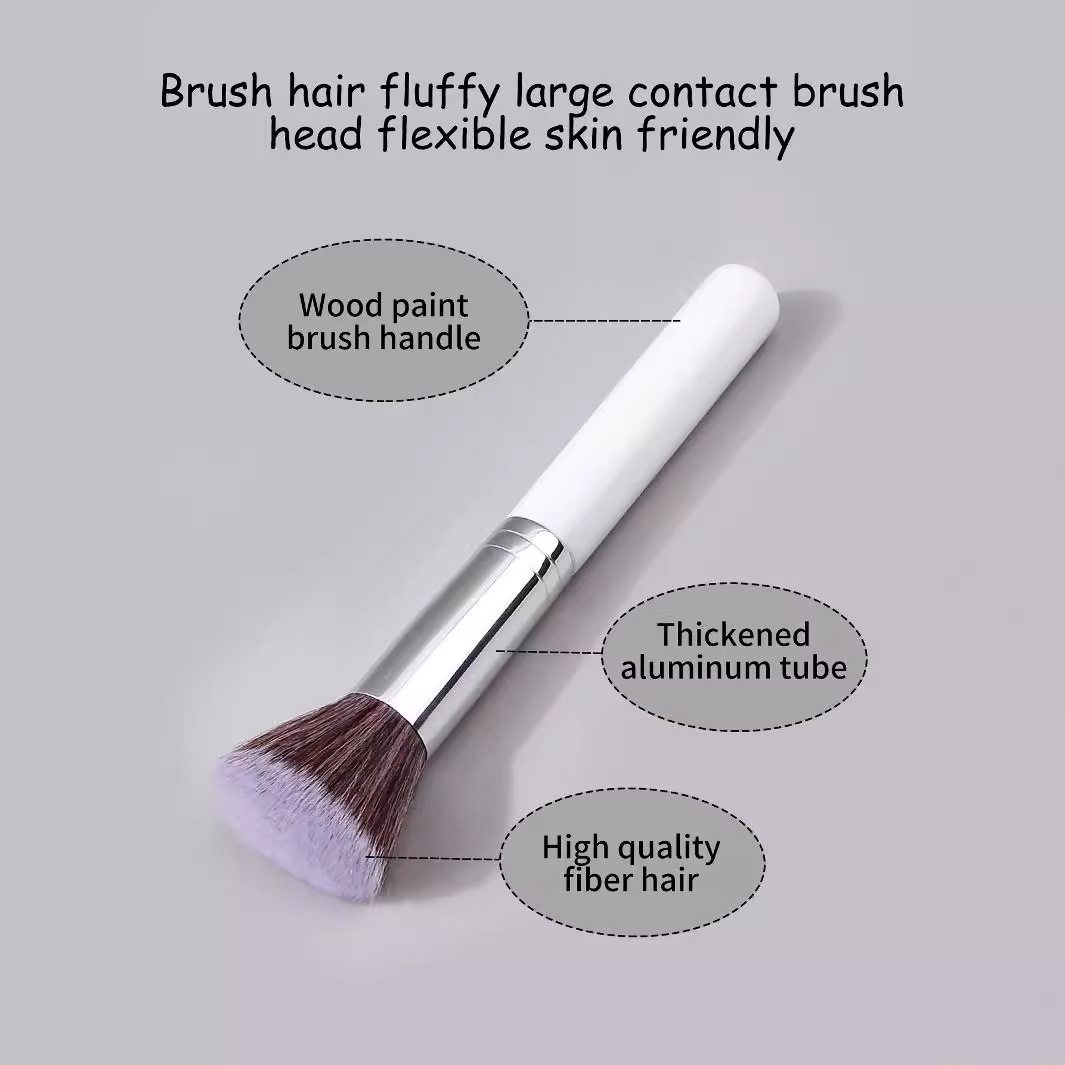 High-end silver flat-head foundation brush, professional base makeup brush, blush brush, multi-purpose, suitable for beginners' facial makeup brushes Specification drawing