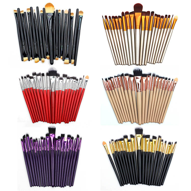 A 20-piece makeup brush set in a linen bag, including makeup brushes, eye smudging brushes, a complete set of eyeshadow brushes, and storage for beauty tools full figure