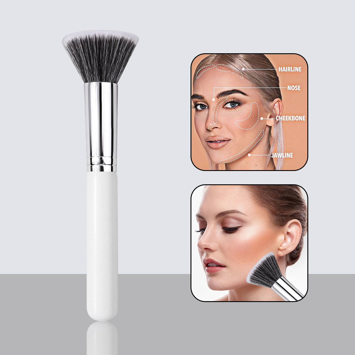 Single flat-head multi-functional pointillism brush, two-color soft-bristled blush brush, high-gloss brush, high-end professional makeup tools in stock full figure