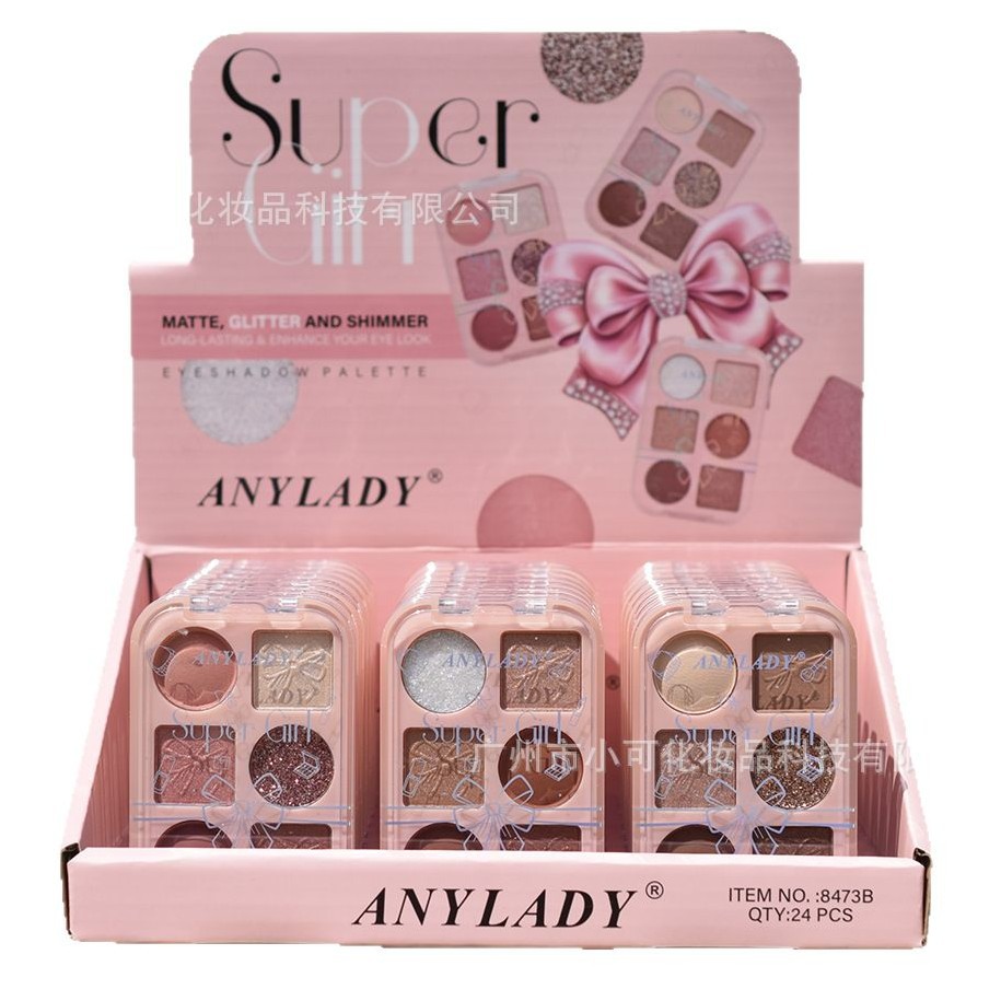 8473B is only for export. 【ANYLADY】 eyeshadow, matte, pearlesty, multiple textures, gold, chives and sequins, six colors Item Picture