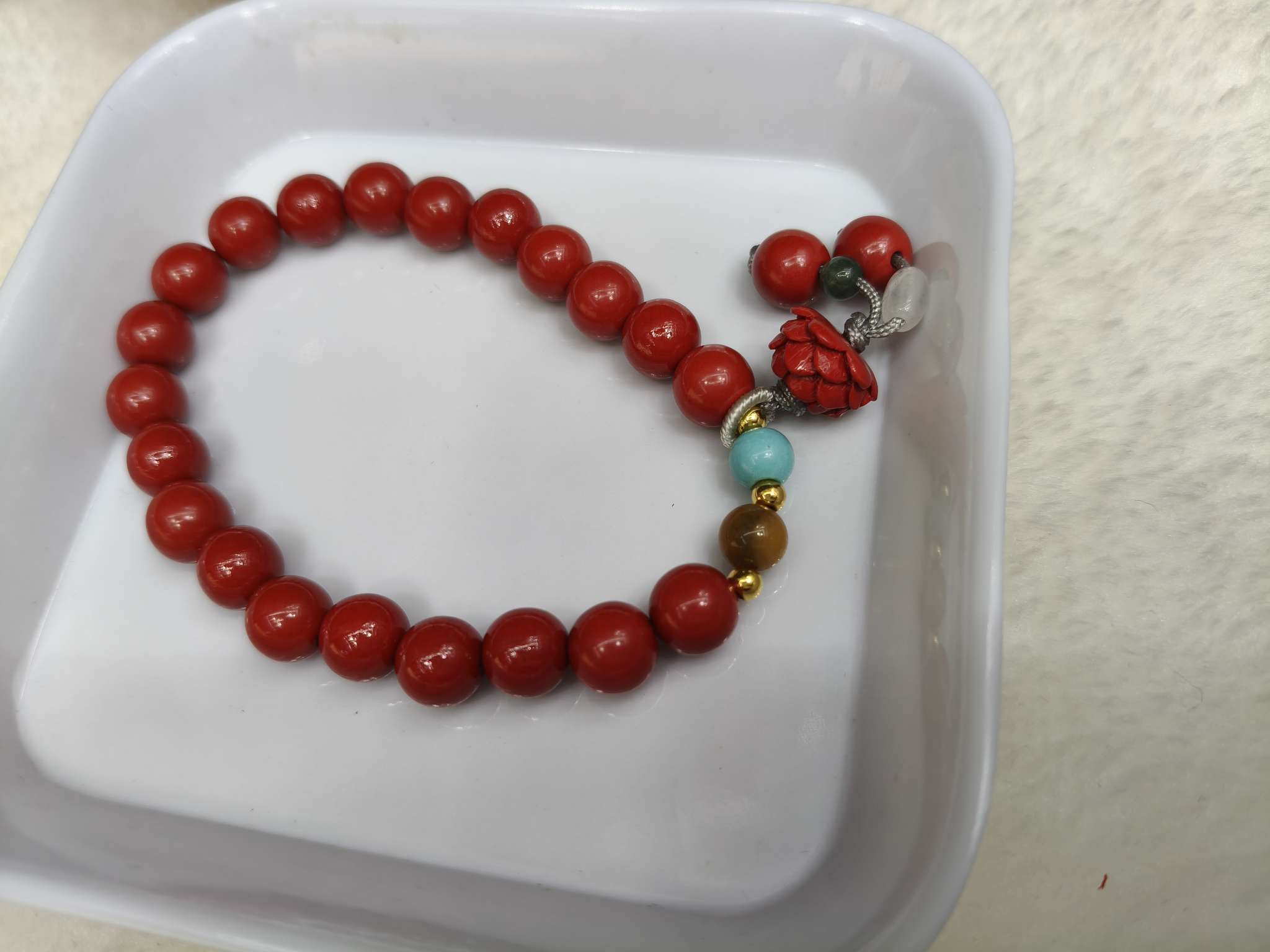 New Chinese-style cinnabar bracelet, lotus pendant, retro and simple purple gold sand bracelet, niche accessory for women details Picture