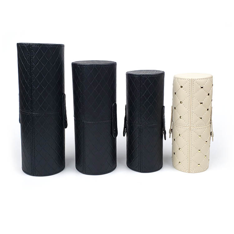 Black diamond-patterned makeup brush holder, large-capacity complete set of makeup brush storage holder, riveted, simple beauty tools wholesale details Picture