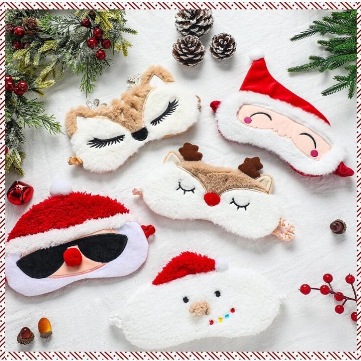 圣诞老人雪人驯鹿麋鹿睡眠午休学生毛绒卡通鹿圣诞节搞怪遮光眼罩 