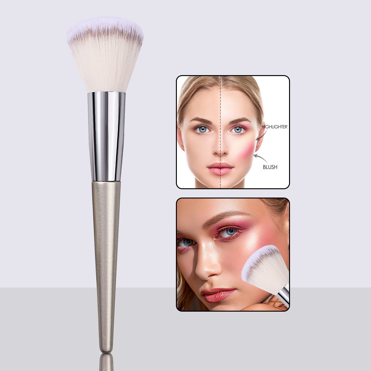 High-end makeup tools, loose brush, champagne-colored wooden handle beauty brush, beginner makeup blush, setting brush, honey brush full figure