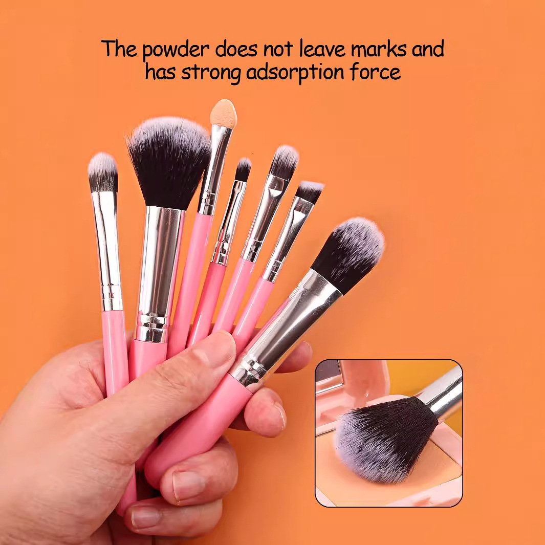Beginner's beauty tools 7-piece set: Makeup brush, soft bristle for easy powder application, eyeshadow for contouring, loose powder, travel complete set, portable details Picture