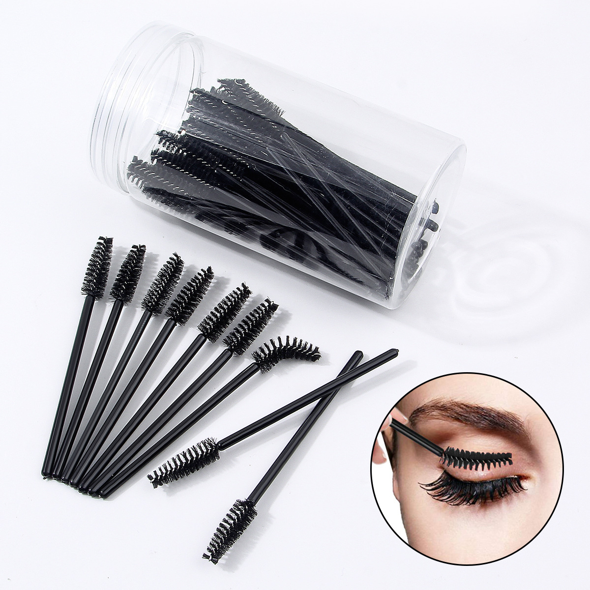 In stock: disposable mascara brush with adjustable elbow, portable spiral eyebrow brush, and eyelash extension dual-purpose makeup brush full figure