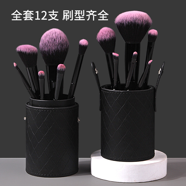 Hot-selling cross-border 12-piece black soft-bristled makeup brushes, loose powder blush brushes, beginner's eyebrow, eye and lip beauty tools full figure