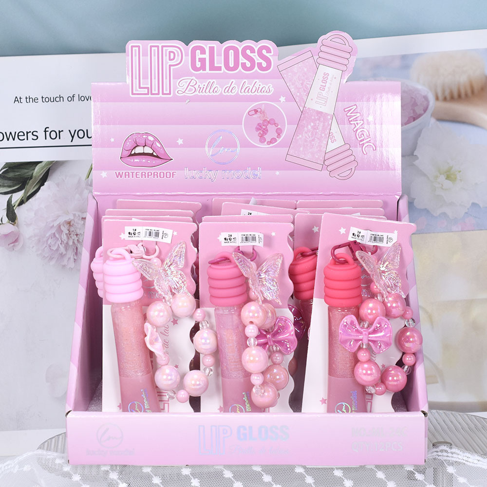 ML-24C Bow Pendant Pearlescent Moisturizing Lip Gloss LUCKY MODEL Tube New SHINY LIPGLOSS full figure