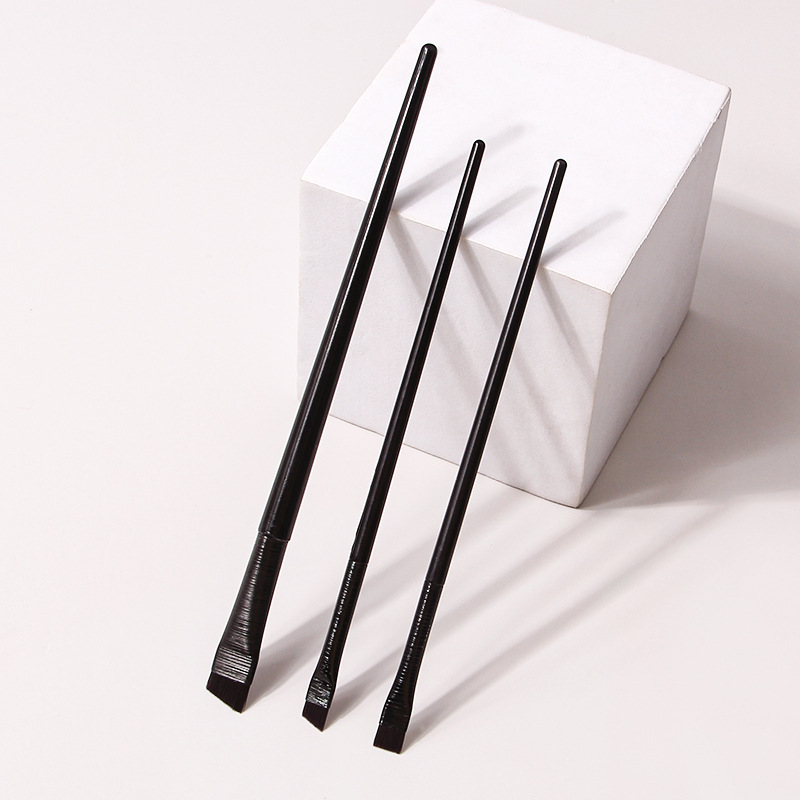 Black 3-piece brushed blade makeup brush set, angled eyebrow brush, flat line eyeliner brush, slender blade set Specification drawing