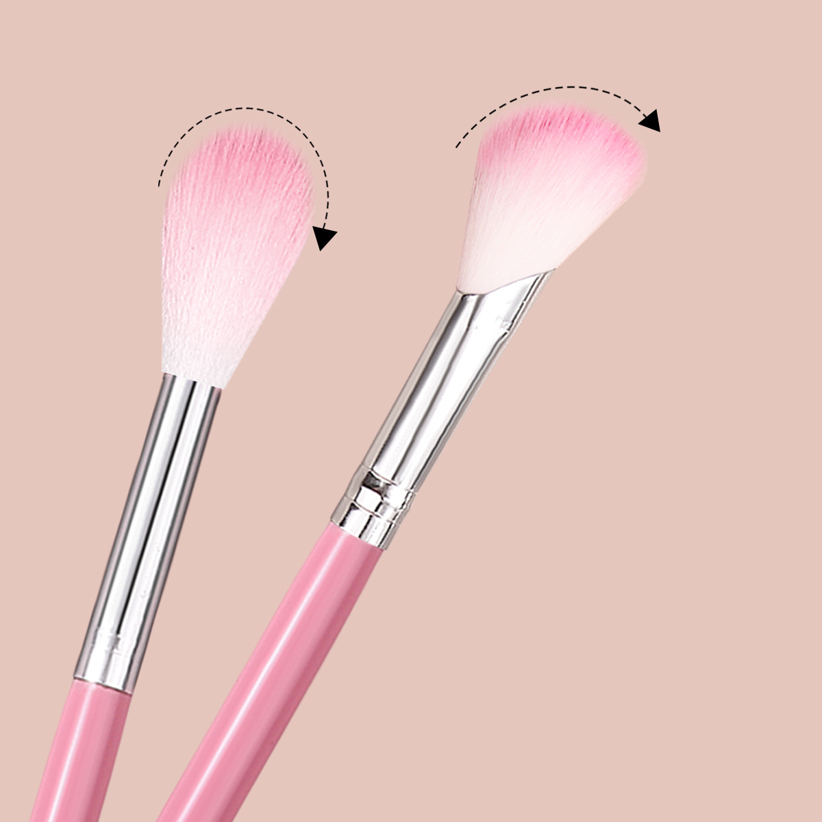 Portable makeup tools: 2 pink flame diffusion brushes, nose side shadow contouring brushes, semi-fan-shaped nose shadow highlight brushes details Picture