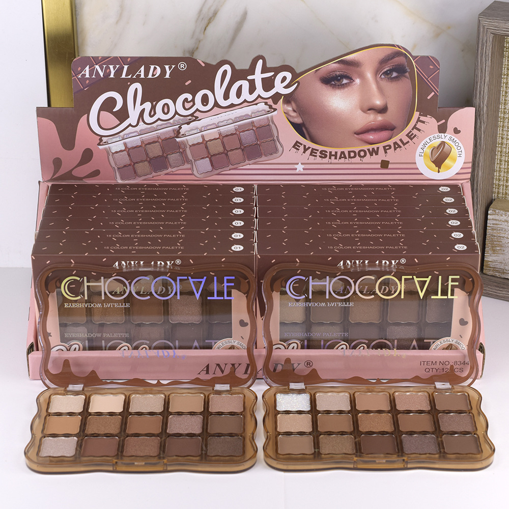 8344 Chocolate EYESHADOW Palette with fifteen colors [ANYLADY] Pearlescent matte Makeup Palette Eyeshadow full figure
