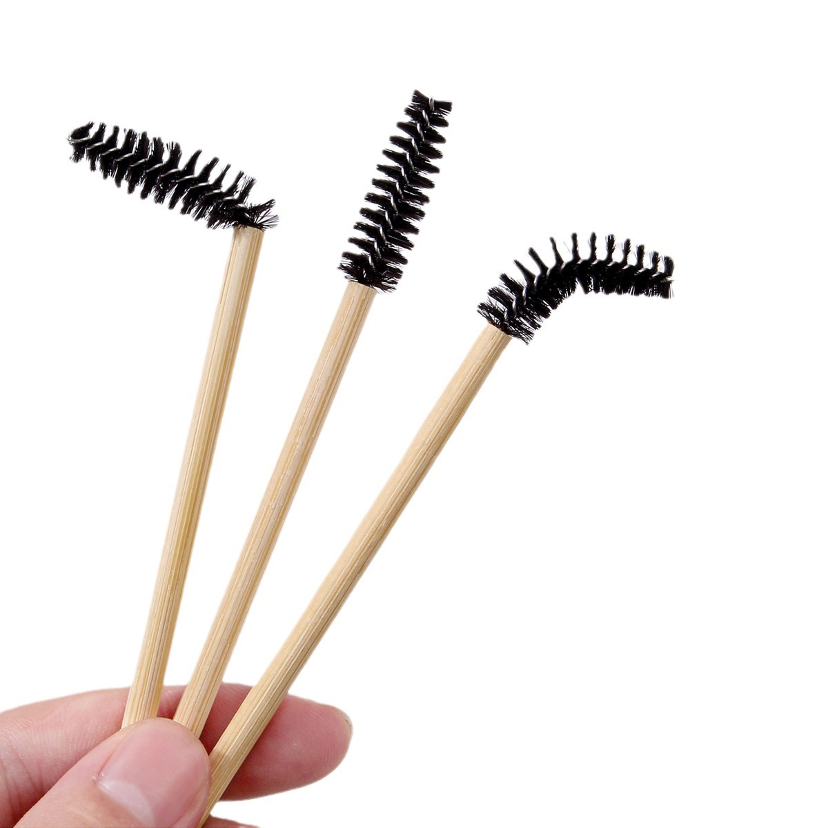 Wholesale 50 pieces of extended false mascara brushes, spiral bamboo handles, eyelash curls, eye brushes, eyebrow comb brushes, portable mini makeup brushes Item Picture