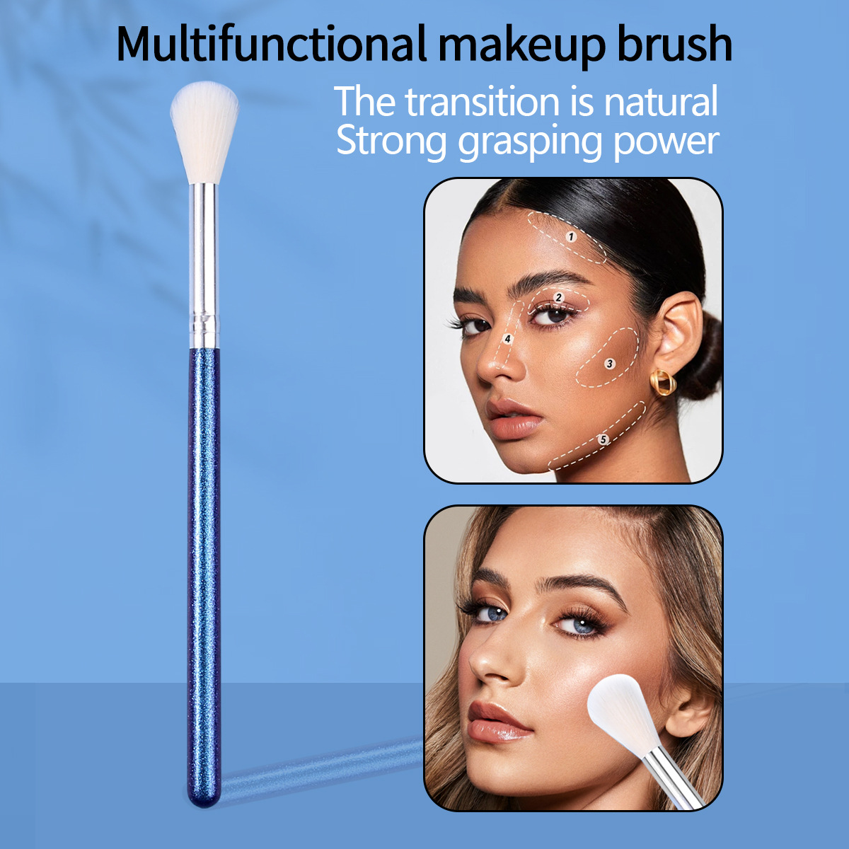 Non-shedding, dazzling starry sky high-gloss brush, white hair nose shadow brush, single facial contouring and brightening makeup brush full figure