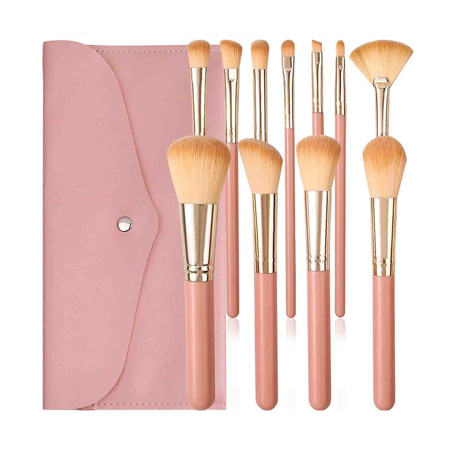 11 pink makeup brushes set with storage bag + triangular powder puff beauty tools in full stock for wholesale Item Picture