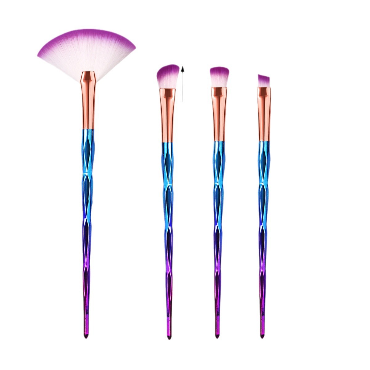 Beginner portable 4 eye makeup brushes, electroplated colorful fan-shaped makeup brushes, eyeshadow brushes, concealer brushes, and detail brushes Item Picture