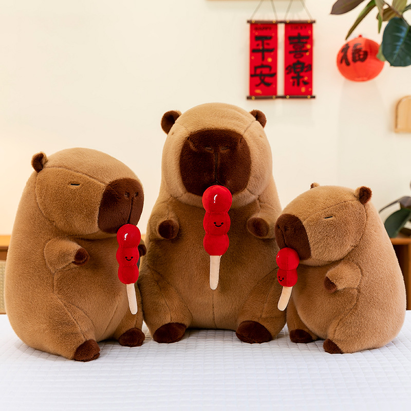 Popular online celebrity sugar-coated haws on a stick, capybara, plush toys, Kabipala dolls, festival gifts, cross-border export consignment full figure