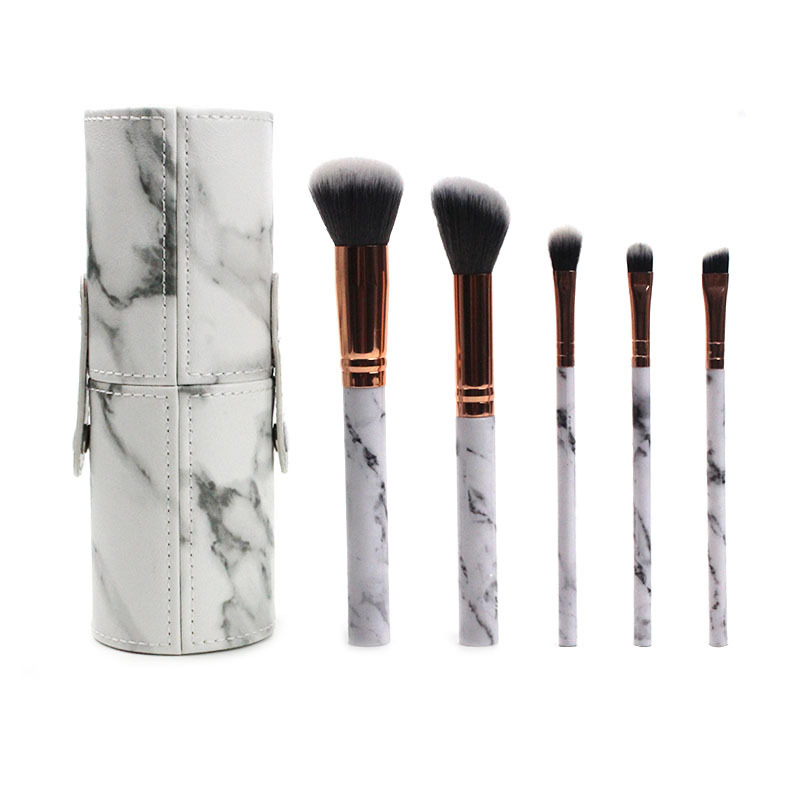 Customized 5-piece makeup set, marble-patterned portable eyeshadow brush, beginner makeup brush with brush holder, beauty tools full figure
