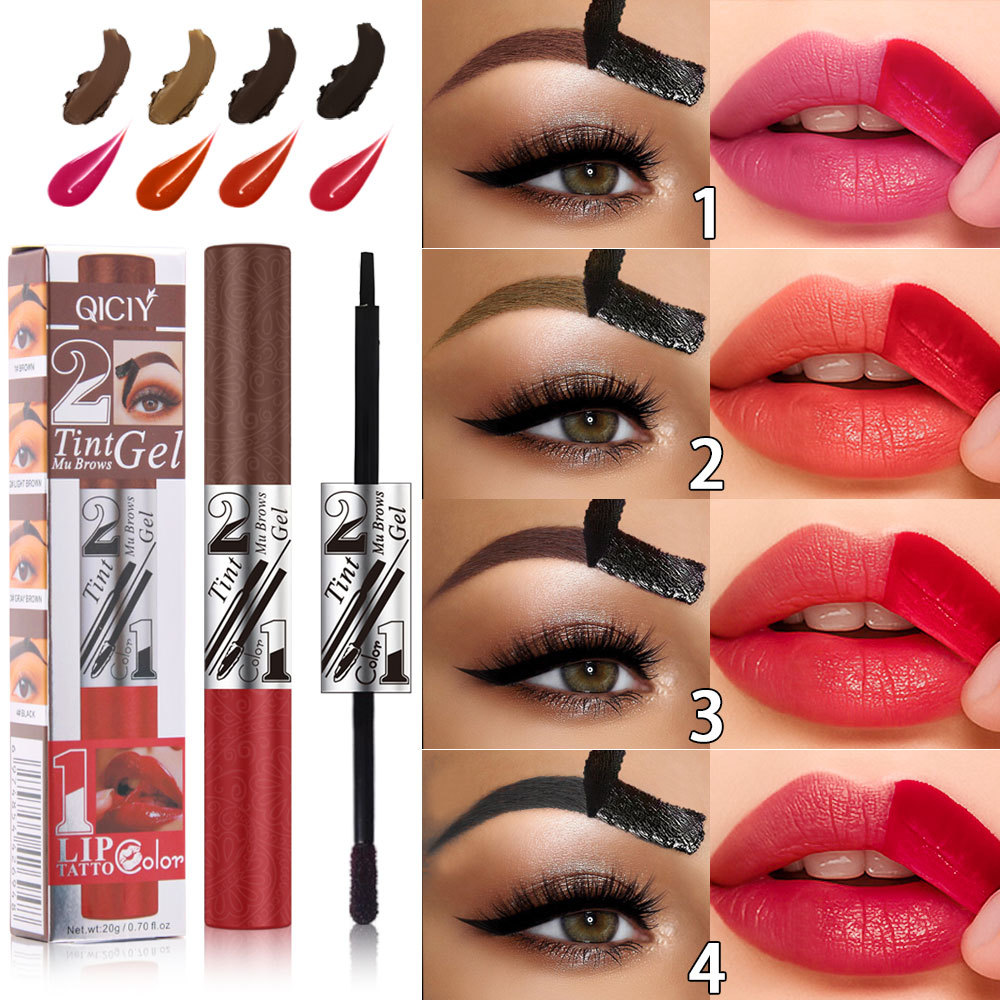 Cross-border exclusive QICIY+ Double-head peel-off eyebrow cream + peel-off lip gloss, long-lasting waterproof, no color fading, natural and three-dimensional full figure