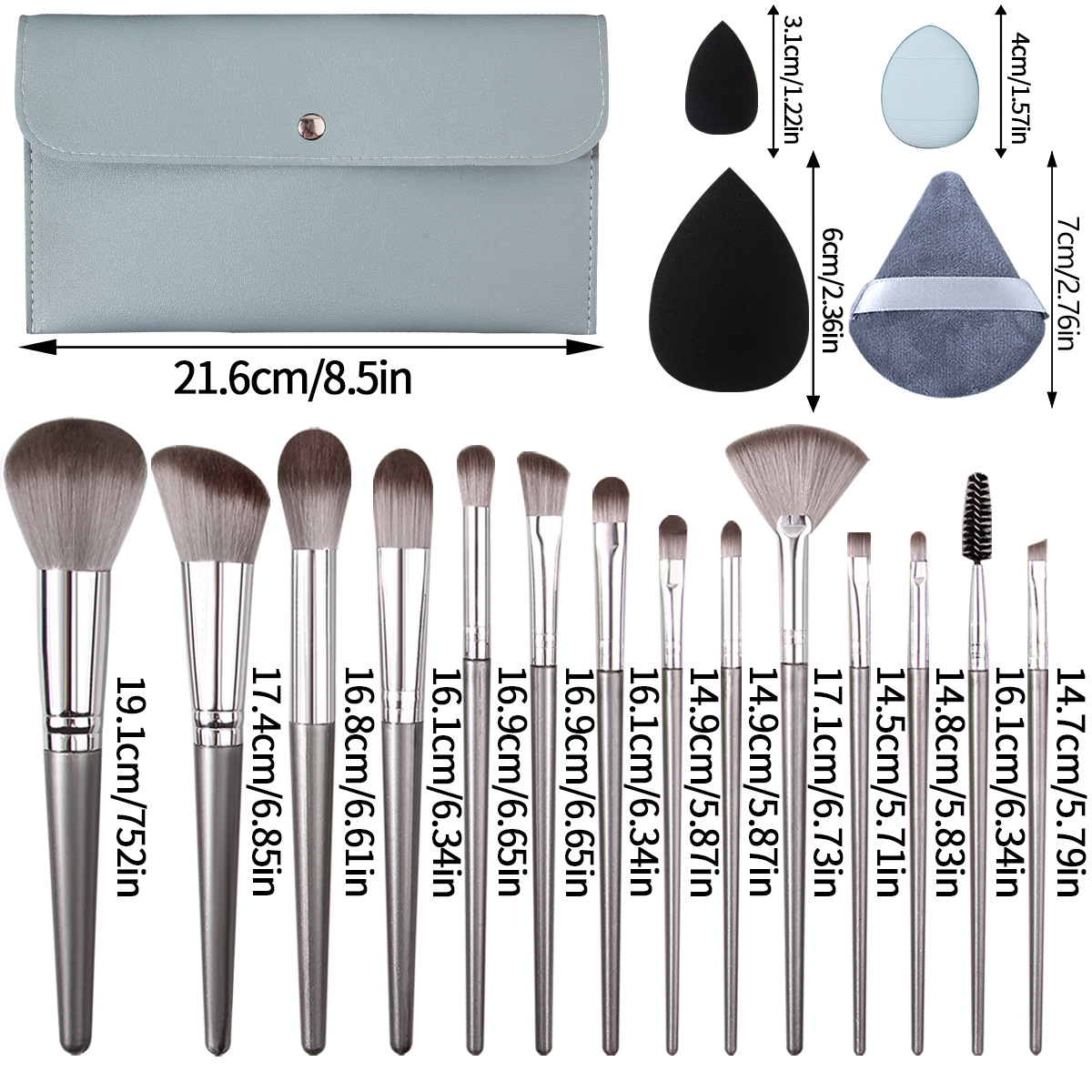 14 silver-handled makeup brushes in stock, dry and wet dual-purpose beauty egg sponge powder puff with large capacity makeup bag Application Scenario