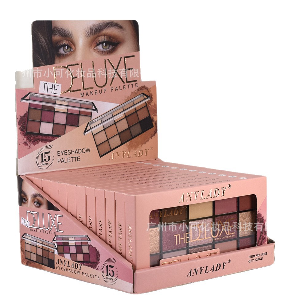 8356-1 Rose Purple EYESHADOW Palette with fifteen colors [ANYLADY] Pearl Matte Makeup Palette Eyeshadow Item Picture