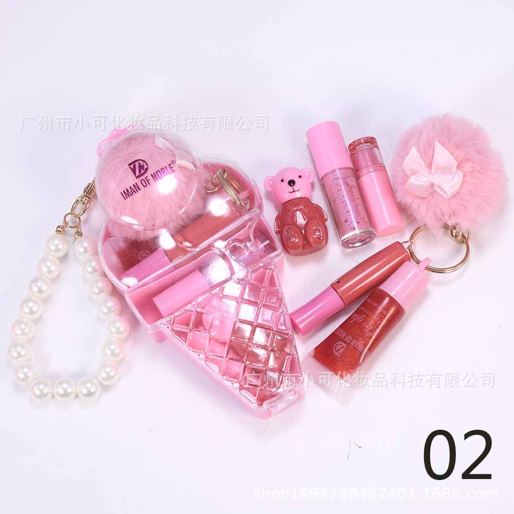 Ice cream Lip gloss set IMAN OF NOBLE Pearl Moisturizing Keychain D-15 Makeup Set with bracelet Specification drawing