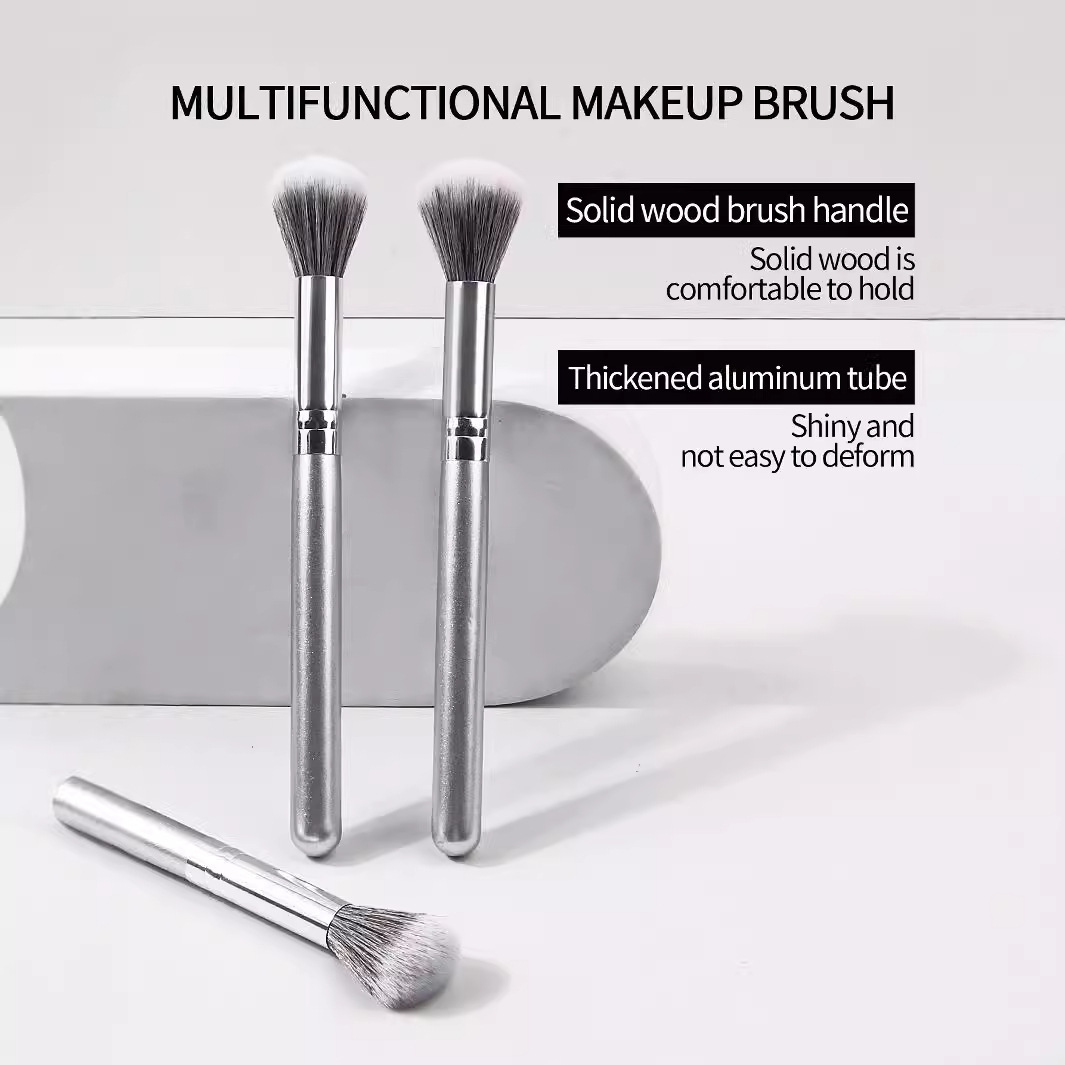 Portable silver small blush brush, round head facial setting honey brush, beginner's brightening highlight brush, and smudge brush details Picture