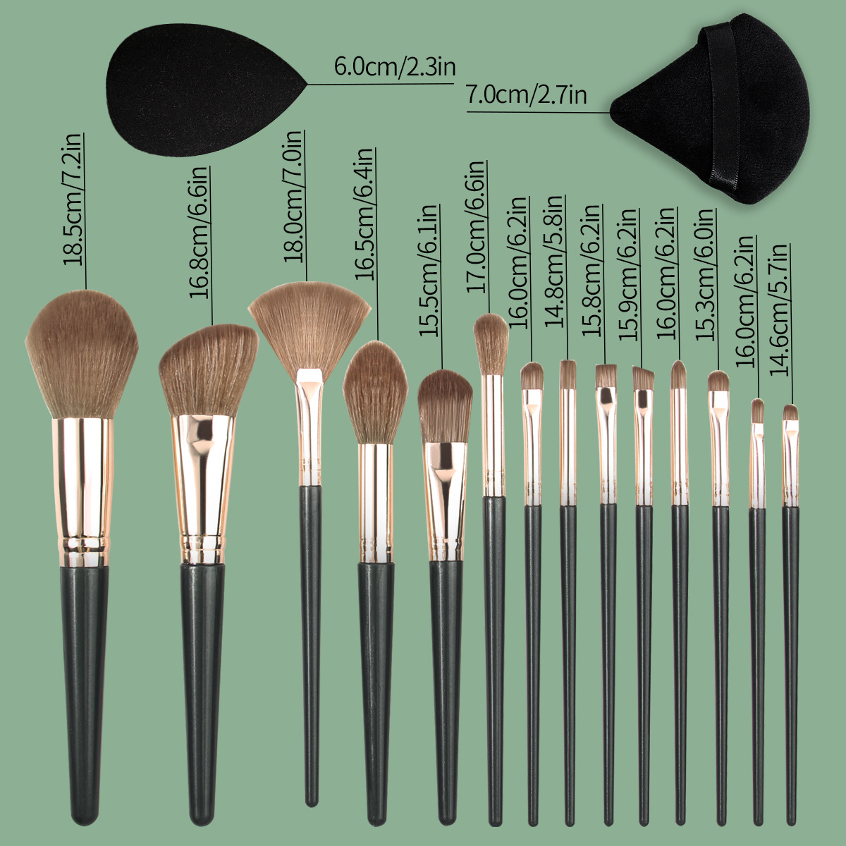 Beginner's 14-piece Green Cloud Makeup Eyeshadow Powder, Powder Brush, Foundation, Liquid Makeup, Sponge Egg Setting Powder Puff, Complete Set of makeup brushes Application Scenario