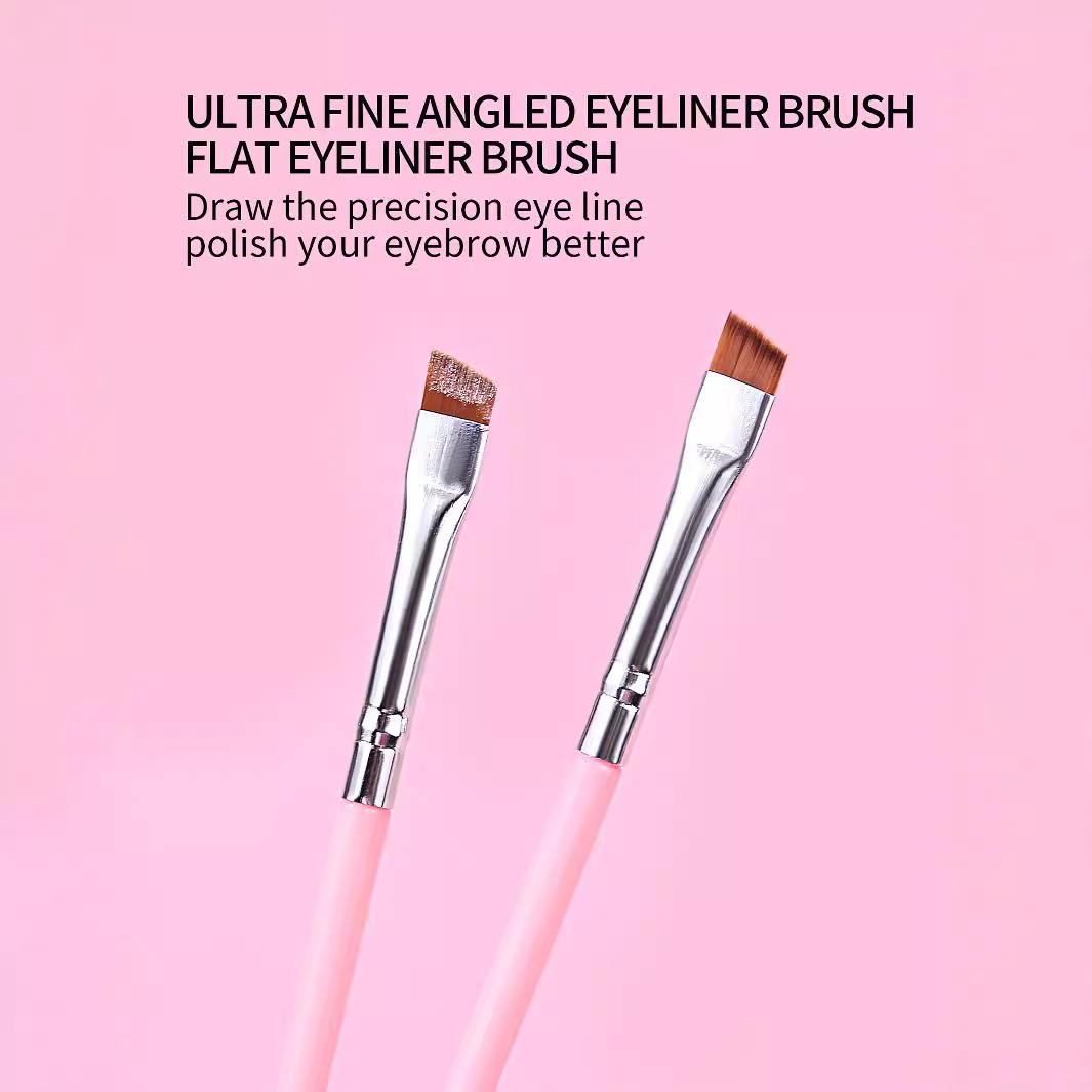 Manufacturer's in-stock makeup tools: knife-edge eyeliner brush, eye and face down to under-eye detail brush. Pure handcrafted beauty tools Specification drawing