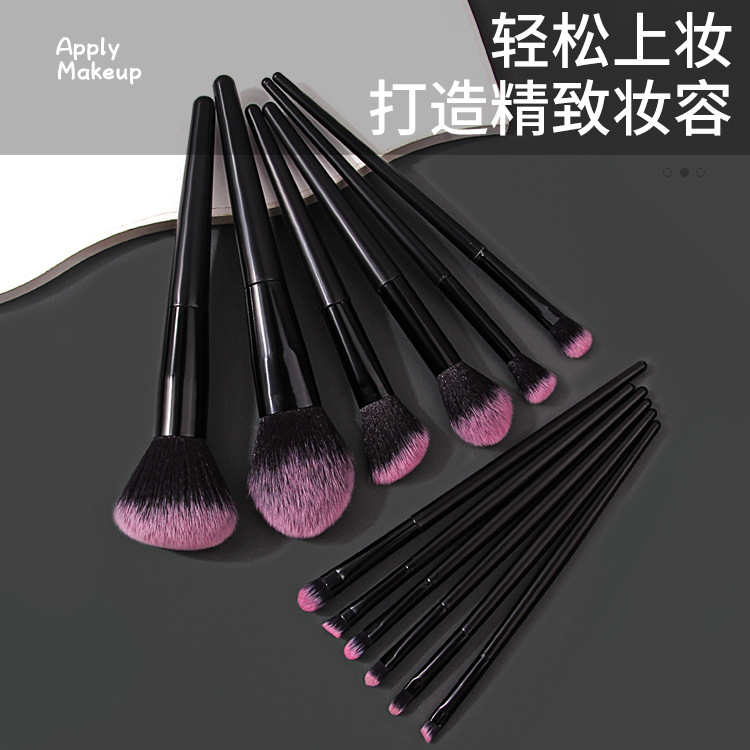 Hot-selling cross-border 12-piece black soft-bristled makeup brushes, loose powder blush brushes, beginner's eyebrow, eye and lip beauty tools details Picture