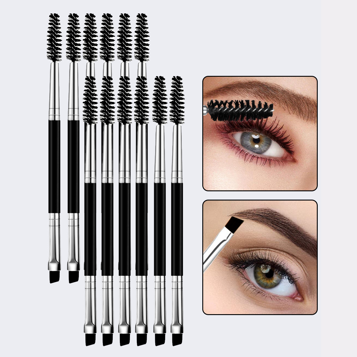 Factory wholesale double-headed eyebrow brushes, eyelash curlers, makeup brushes, eye makeup details, eyeliner brushes, beauty tools, and can print logos full figure