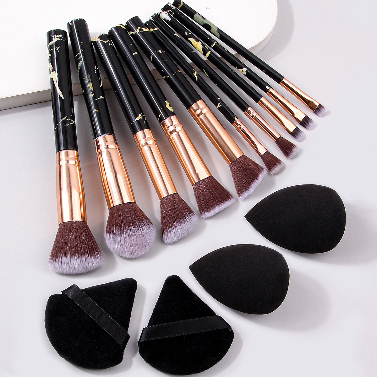 10 marble makeup set brushes, full set of loose powder blush brushes, eyeshadow brushes, sponge beauty egg setting makeup, cushion powder puff full figure