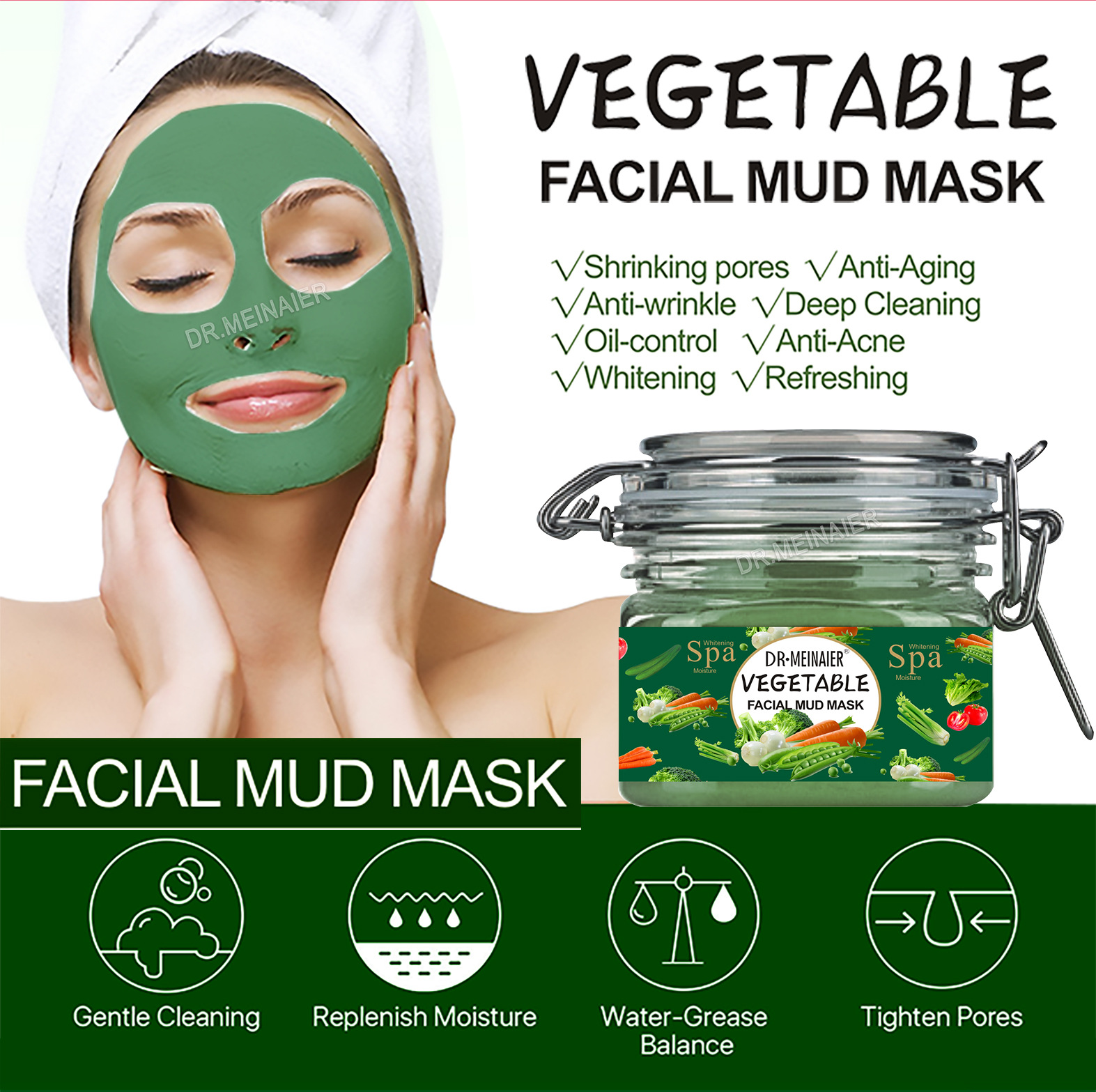 Cross-border natural mud Mask application type facial mask for cleansing, repairing, brightening, hydrating and removing blackheads, export batch Application Scenario