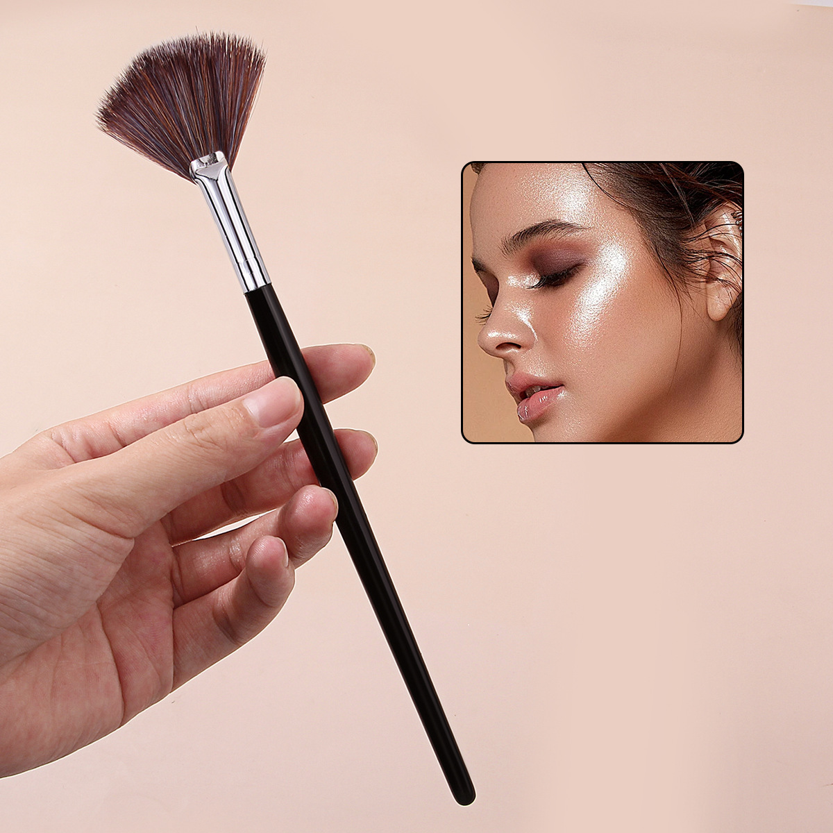 Cross-border best-selling single fan-shaped brush, makeup brush, fan-shaped blush brush, soft brush, large stock available for direct sale at low prices details Picture