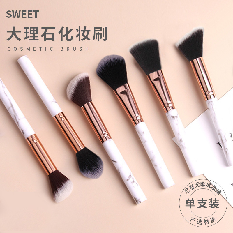 Single flame makeup brush, marble soft bristle high-gloss brush, beginner blush brush, gift, beauty tools wholesale full figure