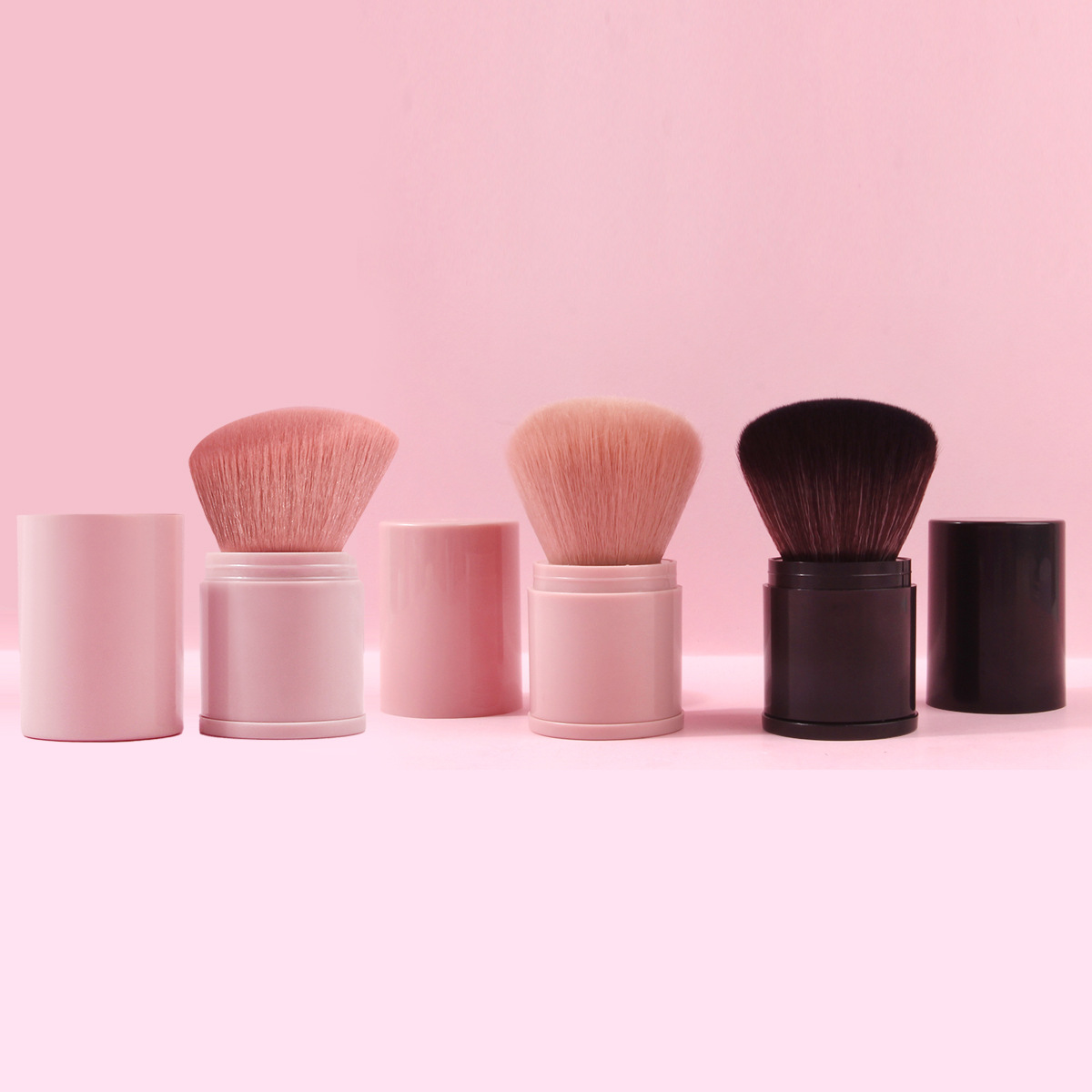 In stock, large cherry blossom pink retractable brush with cover, loose brush, setting honey brush, mushroom head black retractable makeup brush full figure