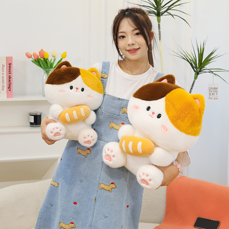 Cute and adorable baguette cat plush toys, kitten dolls, stuffed toys, and children's throw pillows as gifts Specification drawing